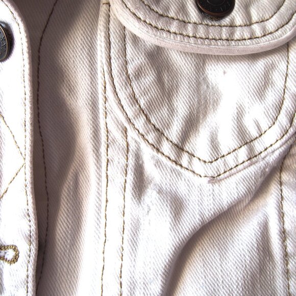 Forever 21 Distressed White Cropped Denim Jacket, Long sleeved, Size L - Picture 13 of 16